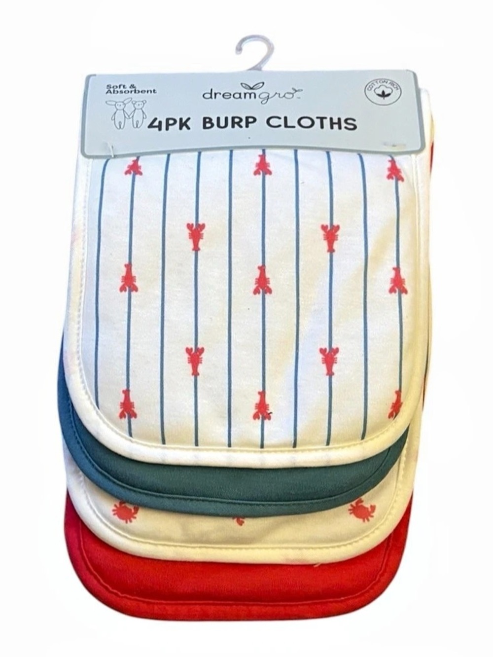 dreamgro 4PK Burp Cloths White & Red